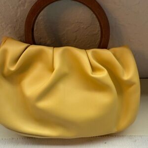 Chic Yellow Clutch with Wooden Handles